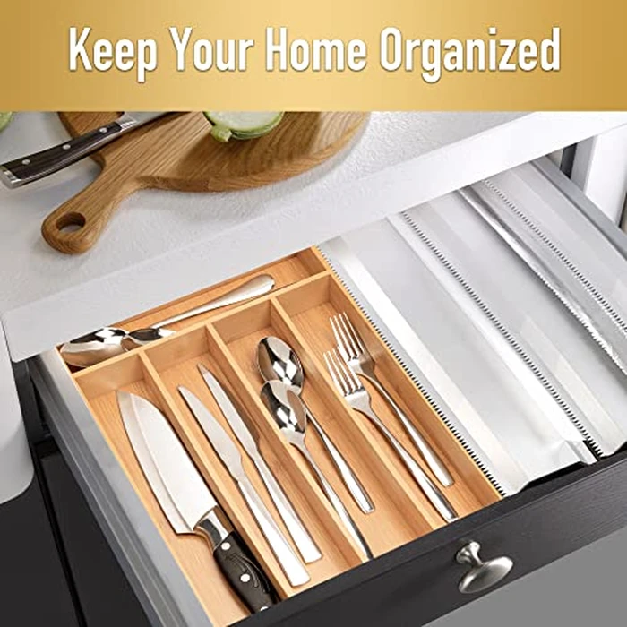 Besilord Silverware Organizer Kitchen Drawer Organizer Utensil Organizer Bamboo Silverware Holder Cutlery Organizer in Drawer Flatware Organizer Tray(5 slots, Natural by Besilord - Image 5