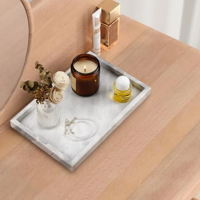 Zilukar Real Natural Marble Tray for Bathroom, Vanity, Kitchen and Desktop, Rectangle Genuine Marble Stone Tray for Jewelry, Cosmetics, Candles, Lotion, Perfume and Home Decor by Zilukar - Image 5