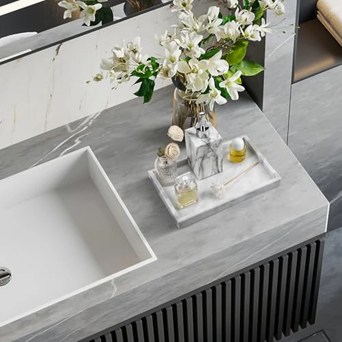 Zilukar Real Natural Marble Tray for Bathroom, Vanity, Kitchen and Desktop, Rectangle Genuine Marble Stone Tray for Jewelry, Cosmetics, Candles, Lotion, Perfume and Home Decor by Zilukar - Image 6