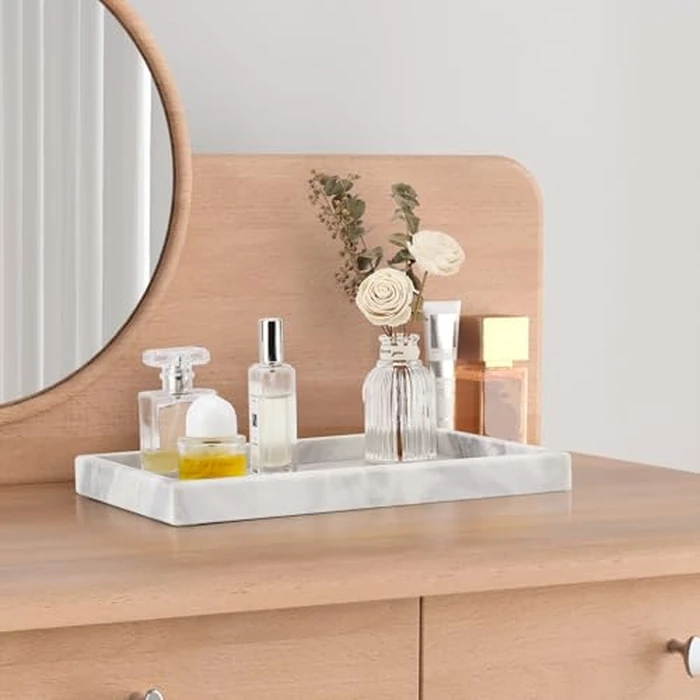 Zilukar Real Natural Marble Tray for Bathroom, Vanity, Kitchen and Desktop, Rectangle Genuine Marble Stone Tray for Jewelry, Cosmetics, Candles, Lotion, Perfume and Home Decor by Zilukar - Image 7