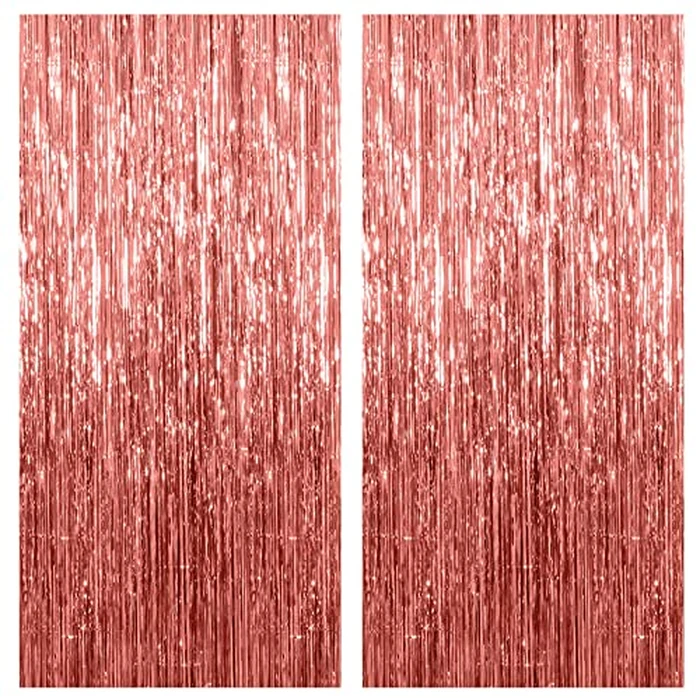 2 Pack Rose Gold Backdrop Birthday Decorations Foil Curtain Bachelorette Party Decor Rose Gold Decor Party Streamers Groovy Birthday Decorations Backdrop by K.E.J. - Used - Like New condition - US$5.07