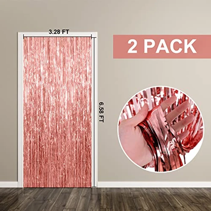 2 Pack Rose Gold Backdrop Birthday Decorations Foil Curtain Bachelorette Party Decor Rose Gold Decor Party Streamers Groovy Birthday Decorations Backdrop by K.E.J. - Image 7