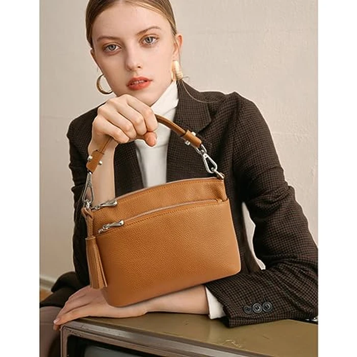 S-ZONE Medium Genuine Leather Shoulder Bag for Women Crossbody Purse Top Handle Handbags by S-ZONE - Image 2