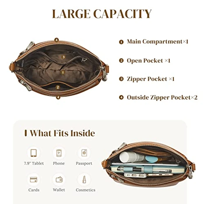 S-ZONE Medium Genuine Leather Shoulder Bag for Women Crossbody Purse Top Handle Handbags by S-ZONE - Image 4