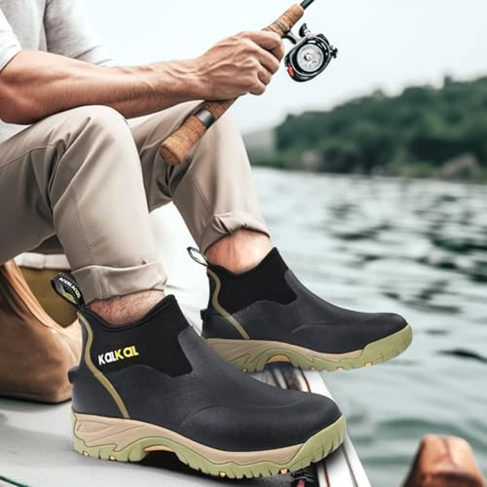 Kalkal Men's Rubber Boots, Waterproof Ankle Rain Boots, Insulated Working Booties with Comfortable Sports Sole, Outdoor Mud Boots for Yard Chore (Seaweed Mocha,Size11) by Kalkal - Image 2