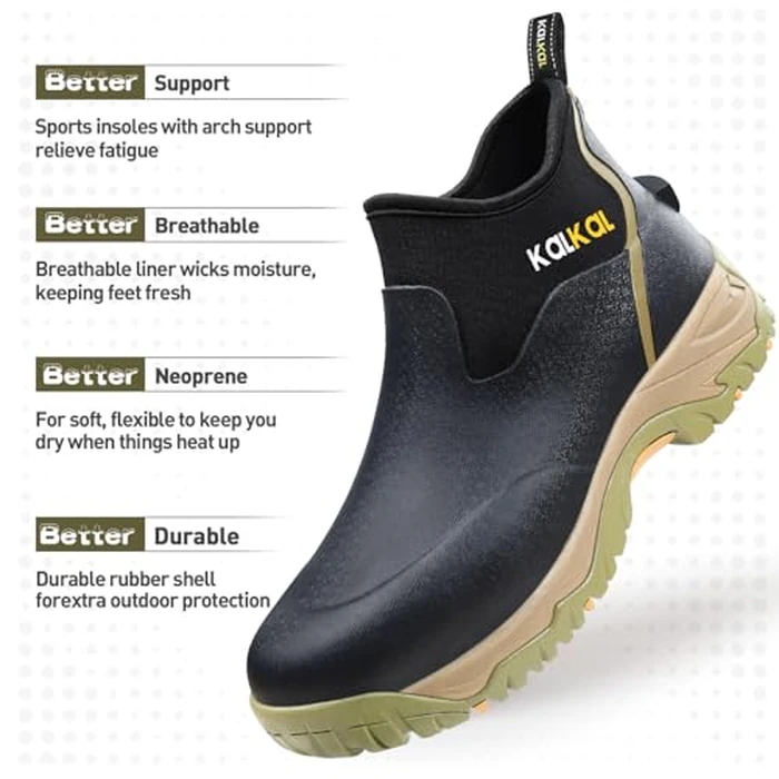 Kalkal Men's Rubber Boots, Waterproof Ankle Rain Boots, Insulated Working Booties with Comfortable Sports Sole, Outdoor Mud Boots for Yard Chore (Seaweed Mocha,Size11) by Kalkal - Image 4