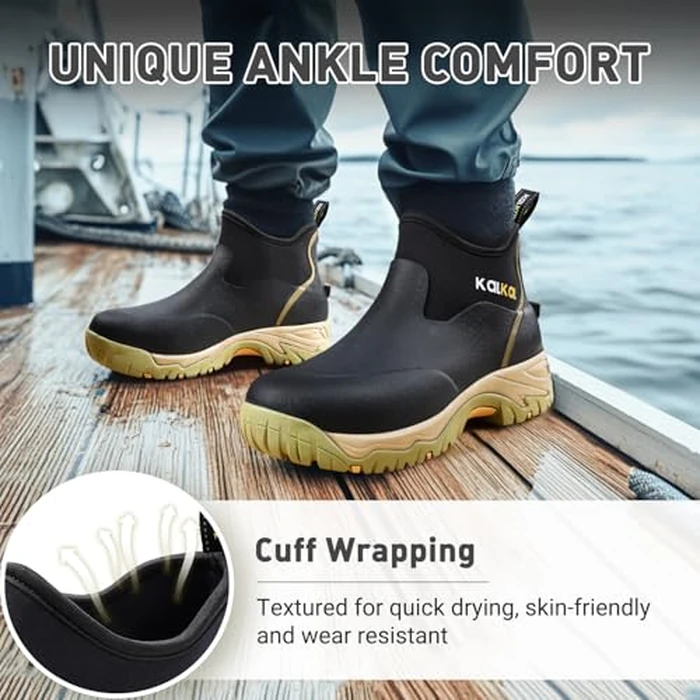 Kalkal Men's Rubber Boots, Waterproof Ankle Rain Boots, Insulated Working Booties with Comfortable Sports Sole, Outdoor Mud Boots for Yard Chore (Seaweed Mocha,Size11) by Kalkal - Image 5