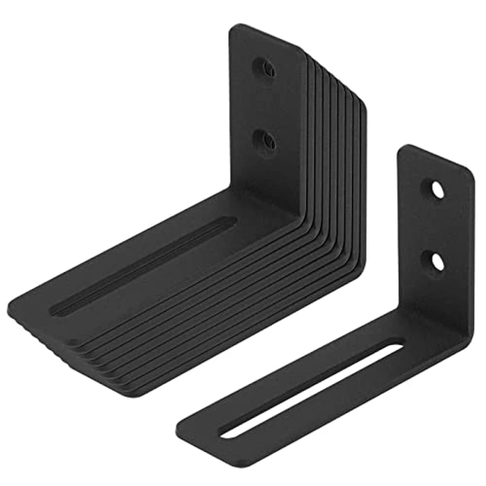 eoere 10 PCS 4" Black Adjustable L Corner Brace with Slot Hole Fits 1/4" Bolt, Steel Joint Right Angle Slidable Brackets Support, Thickness 1/8", Max Load 30 LB by eoere - Image 3