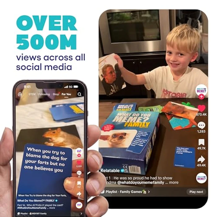 WHAT DO YOU MEME? Family Edition by Relatable, Now with Refreshed Content - Kids Games 8+, Family Games for Kids and Adults, The TikTok Viral Sensation, Includes 300 Caption Cards, 108 Photo Cards by WHAT DO YOU MEME? - Image 4
