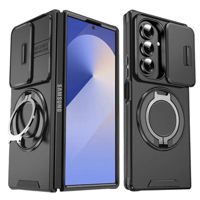 MRRSIWEI for Samsung Galaxy Z Fold7 Case with Slide Camera Cover, Military Grade Drop Protection Heavy Duty Shockproof with 360 degrees Rotate Kickstand Case for Galaxy Z Fold 7.Slide Black by MRRSIWEI - Used - Like New condition - US$9.14