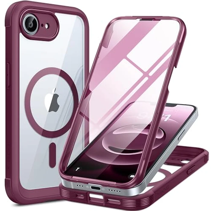 Miracase for Phone 17e Case & iPhone 16e Case, Full-Body Phone with Built-in Glass Screen Protector, [Magnetic with MagSafe] Military Drop Proof 17 E/ 16 E Cover Bumper 6.1 inch, Plum by Miracase - Used - Like New condition - US$22.74