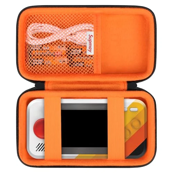 Supmay Hard Travel Case for My Arcade Atari Pocket Player Pro, Portable Video Game System Handheld Game Protection Case with Mesh Pocket for Batteries and USB-C Cable, Black+Orange by Supmay - Used - Like New condition - US$13.08