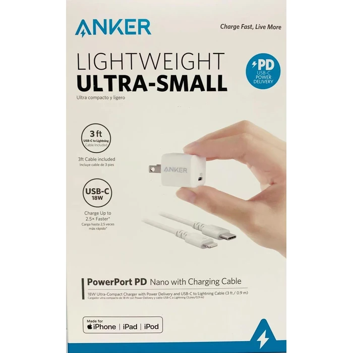 Anker Lightweight Ultra-Small 18W USB-C PowerPort PD Nano Charging Cable - White by Anker - Refurbished - Excellent condition - US$17.44
