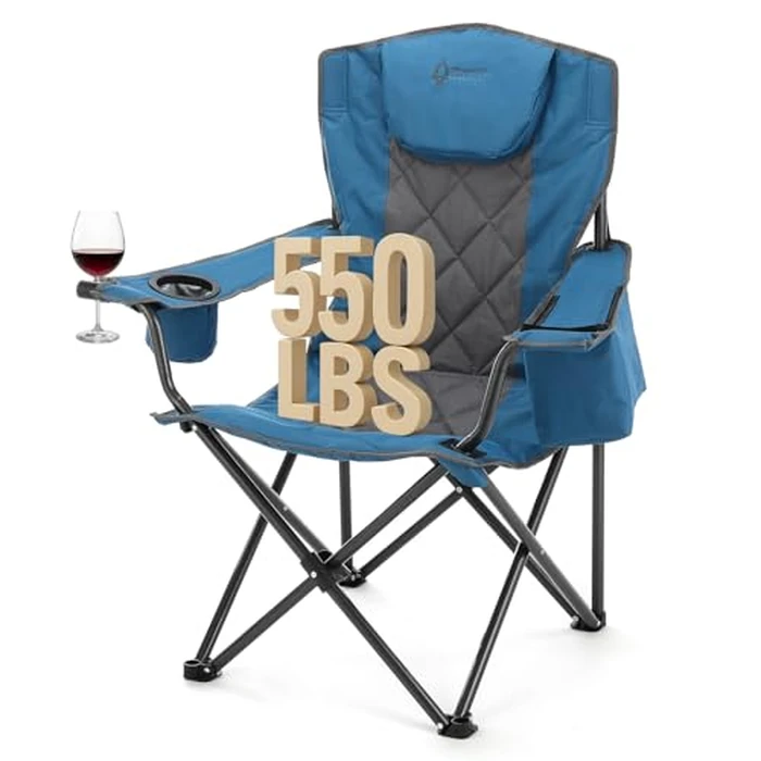 ARROWHEAD OUTDOOR Portable Deluxe Folding Camp Quad Chair w/Headrest, Glass & Cup Holders, Armest 6-can Cooler, Heavy Duty Carry Bag, 550 lbs Weight Capacity by ARROWHEAD OUTDOOR - Used - Acceptable condition