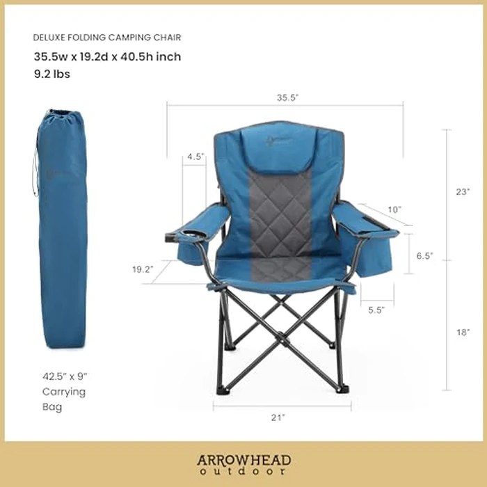 ARROWHEAD OUTDOOR Portable Deluxe Folding Camp Quad Chair w/Headrest, Glass & Cup Holders, Armest 6-can Cooler, Heavy Duty Carry Bag, 550 lbs Weight Capacity by ARROWHEAD OUTDOOR - Image 6