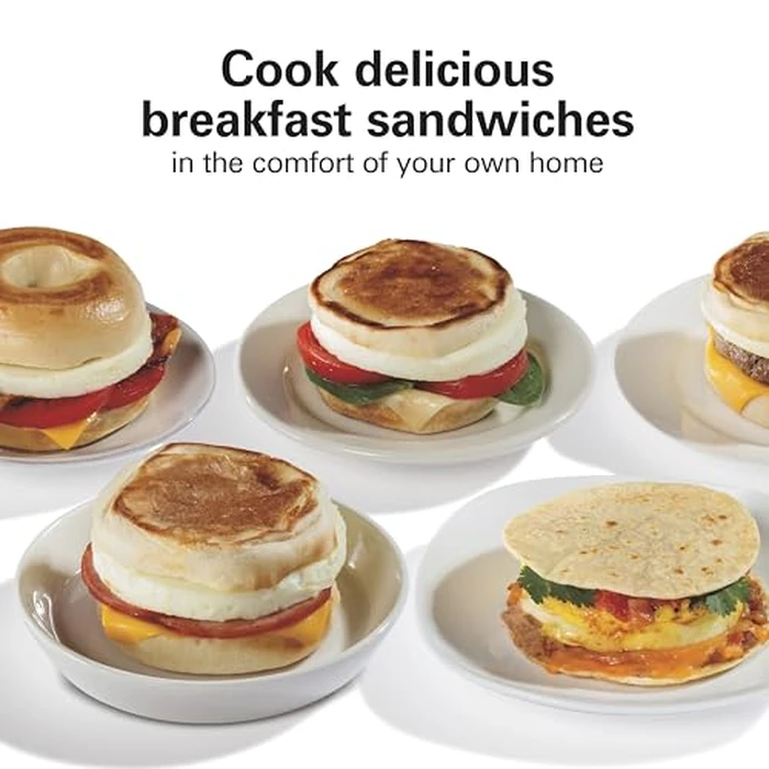 Hamilton Beach Dual Breakfast Sandwich Maker with Timer, Ready in 5 Minutes, Removable Dishwasher Safe PFAS-Free Non-Stick Egg Cooker Ring, Silver (25490C) by Hamilton Beach - Image 4