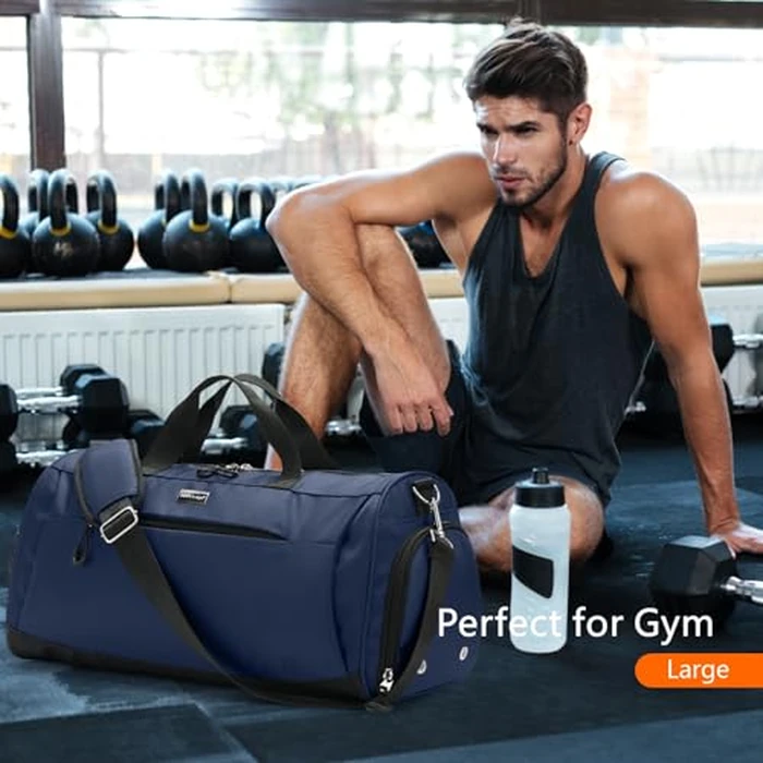 TOPDesign Gym Bag for Women & Men, Unisex Duffel Bag with Shoe Compartment & Wet Pocket for Travel Sports Gym (M Blue) by TOPDesign - Image 2