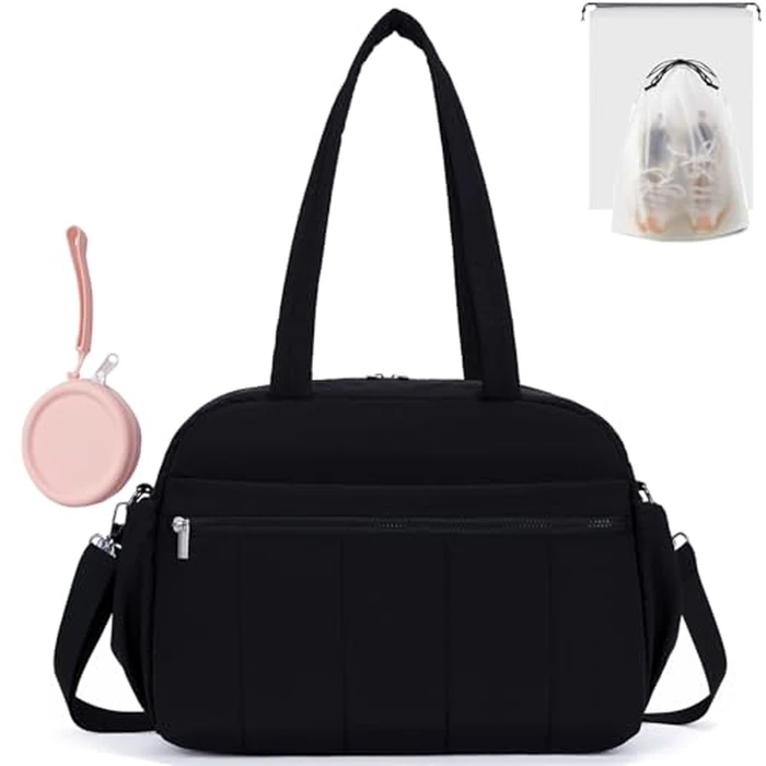Small Gym Bag for Women, Travel Duffle Bag with Shoe Bags and Coin Pouch, Carry on Weekender Bag, Portable Overnight Bag for Yoga, Pilates, Swimming, Black by TOSYOFFI - Used - Very Good condition