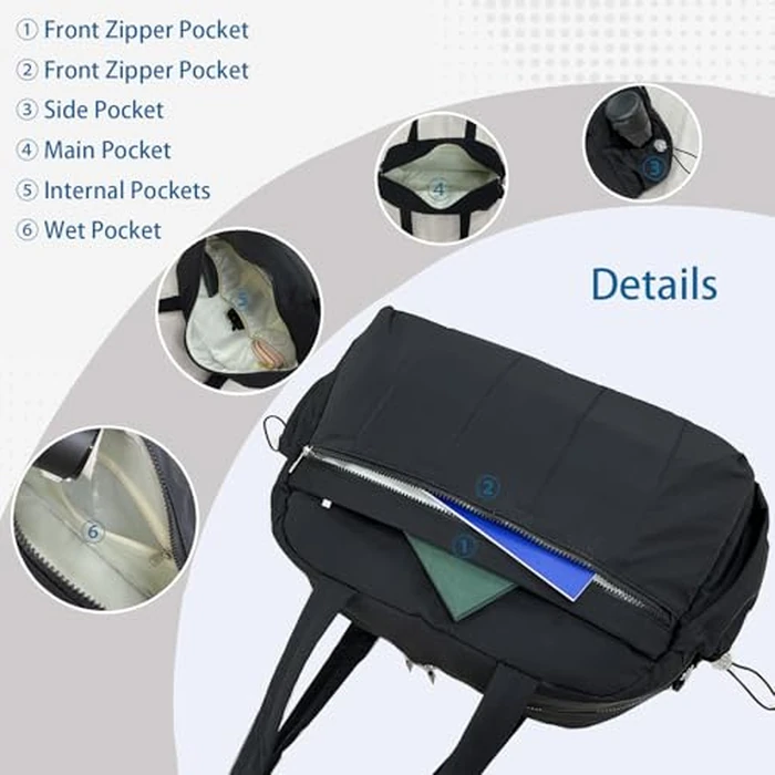 Small Gym Bag for Women, Travel Duffle Bag with Shoe Bags and Coin Pouch, Carry on Weekender Bag, Portable Overnight Bag for Yoga, Pilates, Swimming, Black by TOSYOFFI - Image 3