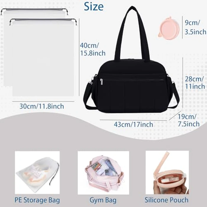 Small Gym Bag for Women, Travel Duffle Bag with Shoe Bags and Coin Pouch, Carry on Weekender Bag, Portable Overnight Bag for Yoga, Pilates, Swimming, Black by TOSYOFFI - Image 4