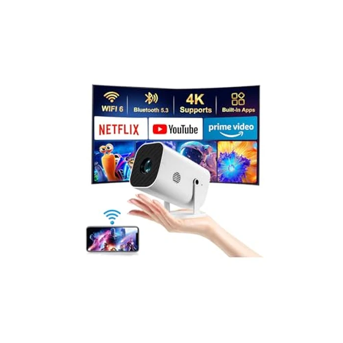 【Built-in APPS & Electric Focusing & 210 degrees Rotation】Mini Projector With Wifi And Bluetooth, 1080P Portable Projector, Movie Projector for Bedroom, Supports Smartphones/TV Stick/iPad/PS5/Laptop/HDMI/USB by YGSKK - Used - Very Good condition