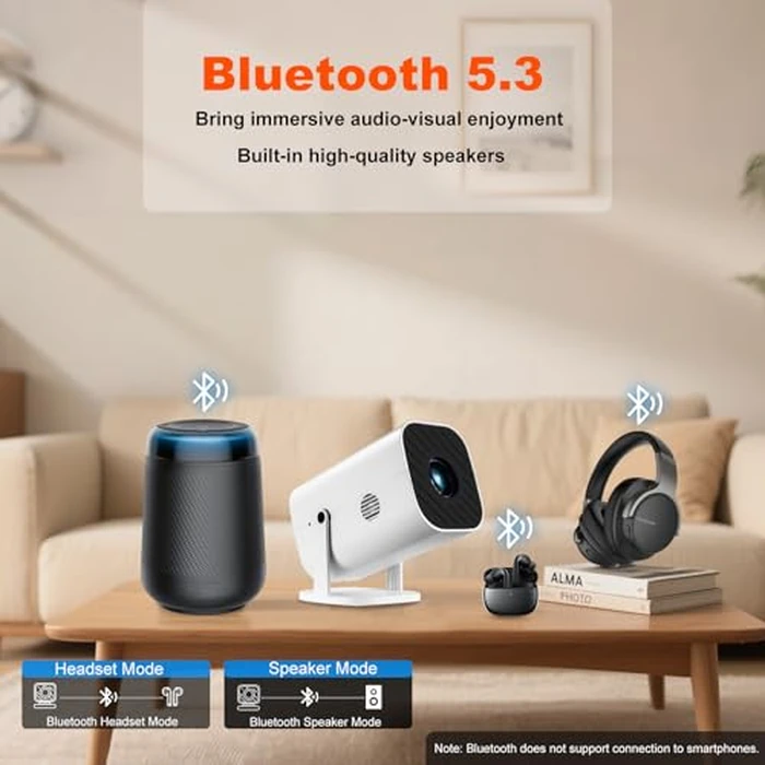 【Built-in APPS & Electric Focusing & 210 degrees Rotation】Mini Projector With Wifi And Bluetooth, 1080P Portable Projector, Movie Projector for Bedroom, Supports Smartphones/TV Stick/iPad/PS5/Laptop/HDMI/USB by YGSKK - Image 6