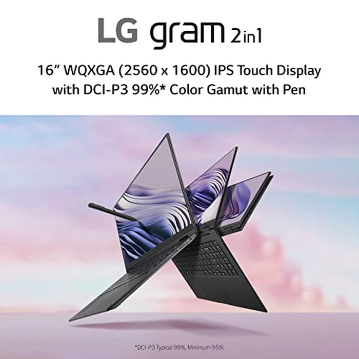 LG gram (2022) 16T90Q 2-in-1 Tablet Laptop, 16" (1920 x 1200) IPS Display, Intel Evo 12th Gen i7 1260P Processor, 16GB LPDDR5, 2TB NVMe SSD, FHD Webcam, WiFi 6E, Thunderbolt 4, Windows 11, Black by LG - Image 5