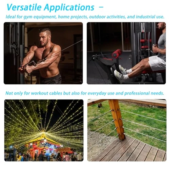 J Bryant Fitness Pulley Cable Gym Cable Replacement for Pulley Machine Heavy Duty Steel Wire Rope Available in 16.4, 32.8, 65.6Ft Length Exercise Equipment (65.6) by J Bryant - Image 6