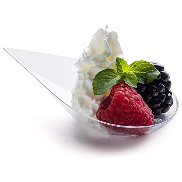 DLux 100 4-in Tear Drop Mini Appetizer Plates, Reusable Clear Plastic Spoons - Desserts and Appetizers Dishes Serving Plate - Asian Spoon Set, Small Catering Dessert Tasting Cups - with Recipe Ebook by DLux - Used - Like New condition