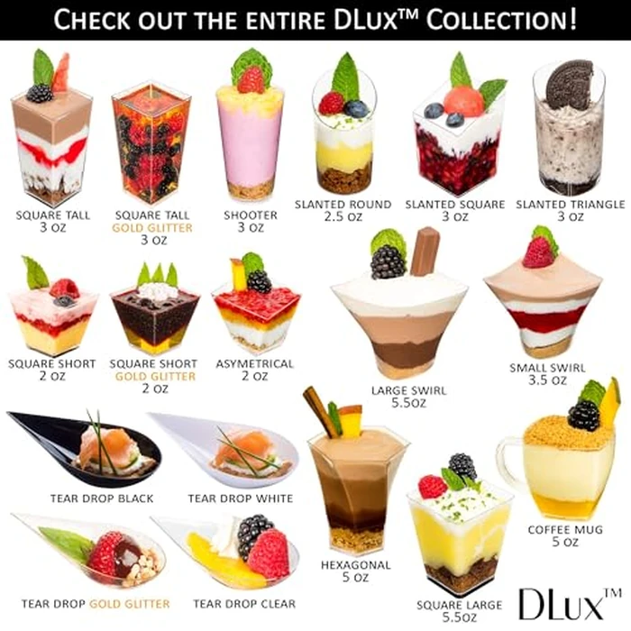 DLux 100 4-in Tear Drop Mini Appetizer Plates, Reusable Clear Plastic Spoons - Desserts and Appetizers Dishes Serving Plate - Asian Spoon Set, Small Catering Dessert Tasting Cups - with Recipe Ebook by DLux - Image 6
