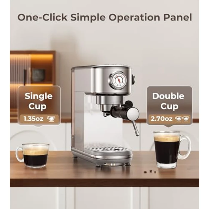 atatix Espresso Machine with Milk Frother, 20 Bar Pressure Espresso Maker, with 44OZ Removable Tank, Compact Stainless Steel Coffee Machine for Home, Office, Latte, Cappuccino, Macchiato, Silver by atatix - Image 2