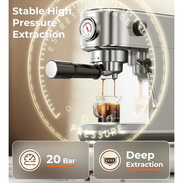 atatix Espresso Machine with Milk Frother, 20 Bar Pressure Espresso Maker, with 44OZ Removable Tank, Compact Stainless Steel Coffee Machine for Home, Office, Latte, Cappuccino, Macchiato, Silver by atatix - Image 3