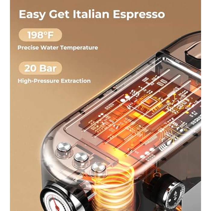atatix Espresso Machine with Milk Frother, 20 Bar Pressure Espresso Maker, with 44OZ Removable Tank, Compact Stainless Steel Coffee Machine for Home, Office, Latte, Cappuccino, Macchiato, Silver by atatix - Image 4