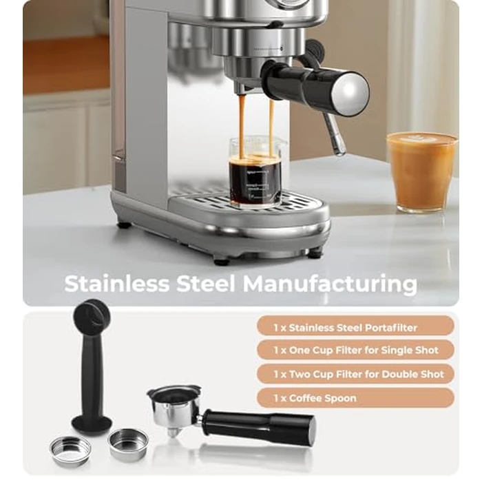 atatix Espresso Machine with Milk Frother, 20 Bar Pressure Espresso Maker, with 44OZ Removable Tank, Compact Stainless Steel Coffee Machine for Home, Office, Latte, Cappuccino, Macchiato, Silver by atatix - Image 6