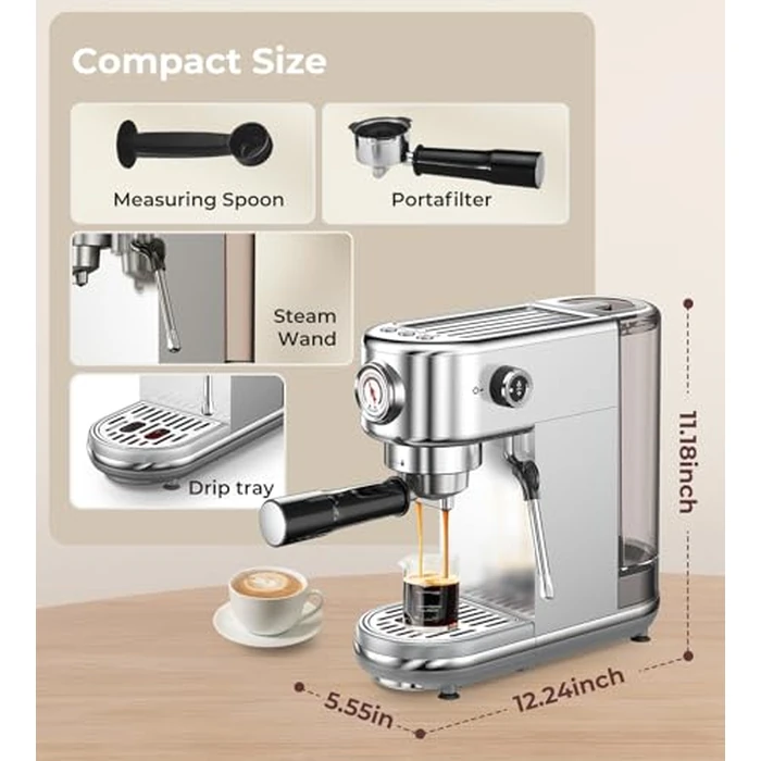 atatix Espresso Machine with Milk Frother, 20 Bar Pressure Espresso Maker, with 44OZ Removable Tank, Compact Stainless Steel Coffee Machine for Home, Office, Latte, Cappuccino, Macchiato, Silver by atatix - Image 8