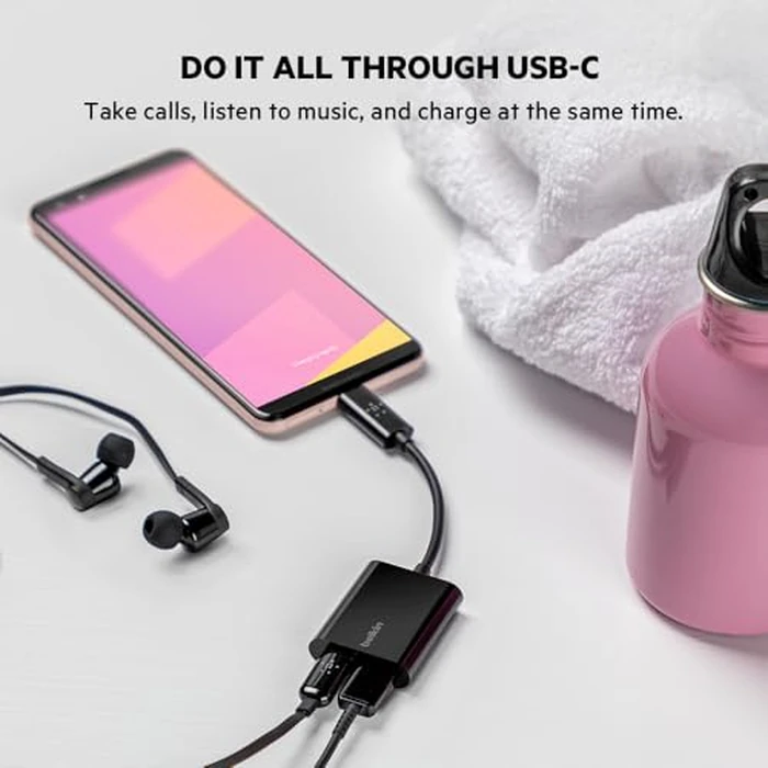 Belkin Rockstar USB-C Audio + Charge Adapter, Headphone Adapter w/USB-C 60W Power Delivery Fast Charging for iPhone, iPad Pro, Galaxy, Note, Google Pixel, LG G6, Sony Xperia, OnePlus, & More - Black by Belkin - Image 7