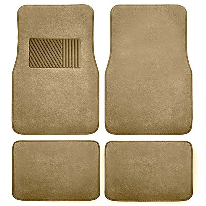 FH Group Car Floor Mat 4 Piece Set Driver's Seat with Heel Pad Deluxe Front 66 x 43 cm Rear 32 x 43 cm Beige by FH Group - Image 1