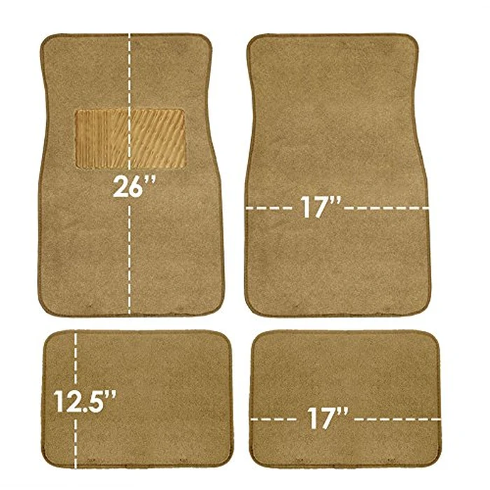 FH Group Car Floor Mat 4 Piece Set Driver's Seat with Heel Pad Deluxe Front 66 x 43 cm Rear 32 x 43 cm Beige by FH Group - Image 2