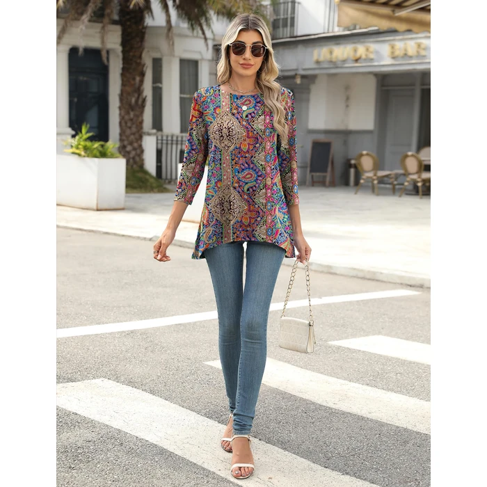 LOMON Womens Tunic Tops 3/4 Sleeve Dressy Casual Plus Size Tunic Tops to Wear with Leggings Loose Fit Swing Fall Orange T-Shirt Ladies Blouses L by LOMON - Image 10