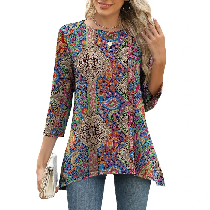 LOMON Womens Tunic Tops 3/4 Sleeve Dressy Casual Plus Size Tunic Tops to Wear with Leggings Loose Fit Swing Fall Orange T-Shirt Ladies Blouses L by LOMON - Used - Like New condition - US$7.95