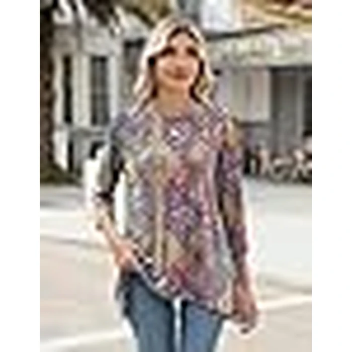 LOMON Womens Tunic Tops 3/4 Sleeve Dressy Casual Plus Size Tunic Tops to Wear with Leggings Loose Fit Swing Fall Orange T-Shirt Ladies Blouses L by LOMON - Image 6