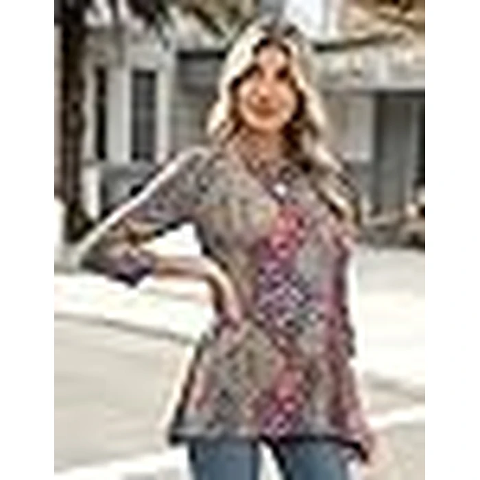 LOMON Womens Tunic Tops 3/4 Sleeve Dressy Casual Plus Size Tunic Tops to Wear with Leggings Loose Fit Swing Fall Orange T-Shirt Ladies Blouses L by LOMON - Image 9