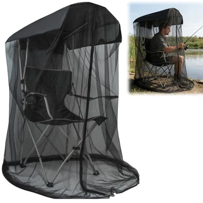 63"H Mosquito Net Cover for Canopy Chair, Bug Barrier Mosquitos Mesh Tent Black Chair Mosquito Netting with Zipper Opening 35"X32" Waterproof Roof for Fishing Camping Chair Outdoor, Chair Not Included by Emsiok - Image 1