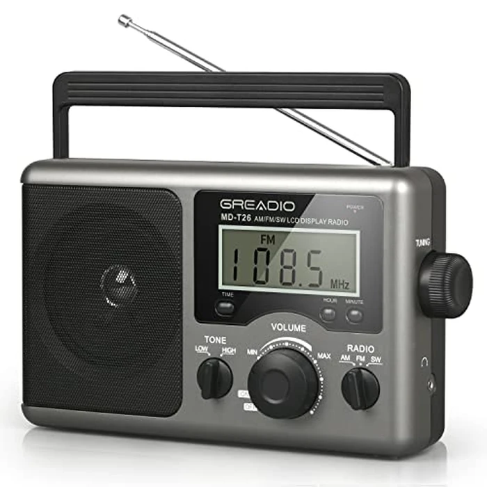 Greadio Portable Shortwave Radio with Best Reception,AM FM Transistor,LCD Display,Time Setting,Battery Operated by 4 D Cell Batteries or AC Power,Big Speaker,Earphone Jack for Gift,Elder,Home by Greadio - Used - Acceptable condition - US$27.32