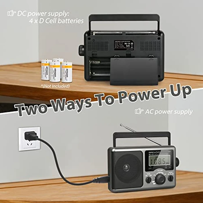 Greadio Portable Shortwave Radio with Best Reception,AM FM Transistor,LCD Display,Time Setting,Battery Operated by 4 D Cell Batteries or AC Power,Big Speaker,Earphone Jack for Gift,Elder,Home by Greadio - Image 4