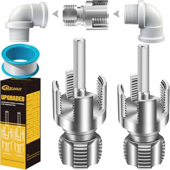 LINGIGAOUT Internal & External Pipe Threading Tool, PVC Pipe Threader, Pipe Threading Tool, 1/2'' 3/4'' Dies Electric Drill Compatible for Home Repair (2PCS) (1/2+3/4) by LINGIGAOUT - Used - Very Good condition