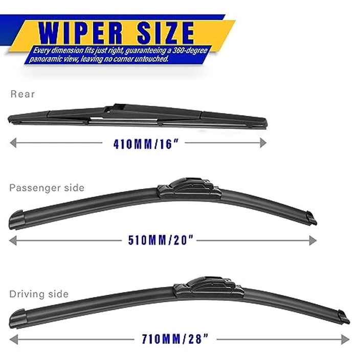 3 wipers Replacement for 2011-2020 Toyota sienna, Windshield Wiper Blades Original Equipment Replacement - 28"/20"/16" (Set of 3) U/J HOOK by Rooppa - Image 2