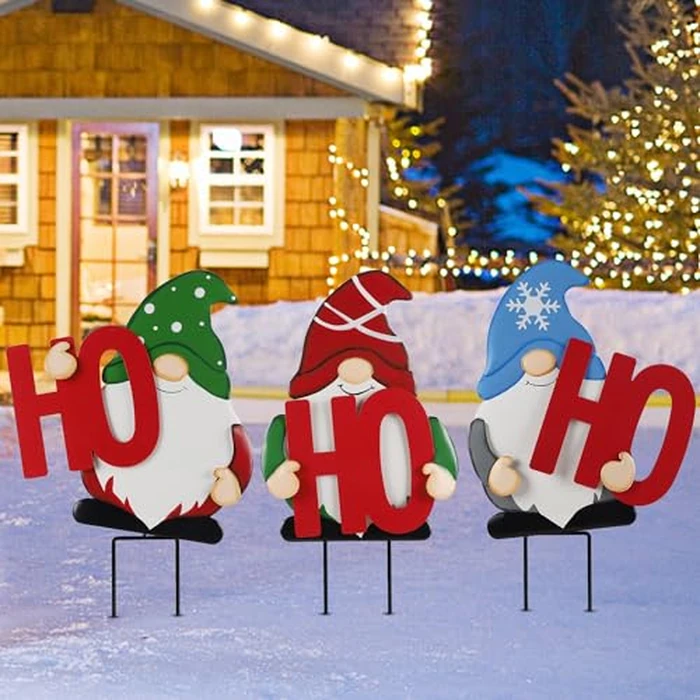 DR.DUDU Set of 3 Christmas Gnomes Outdoor Decorations- Xmas Gnomes Stakes HOHOHO Metal Yard Sign Decor for Outside Garden Lawn Patio Pathway by DR.DUDU - Used - Like New condition - US$25.24