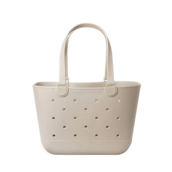 Simple Modern Beach Bag Rubber Tote | Waterproof Large Tote Bag with Zipper Pocket for Pool, Groceries, Sports |Gifts For Women | Getaway Bag Collection | Almond Birch by Simple Modern - Used - Acceptable condition - CA$50.92