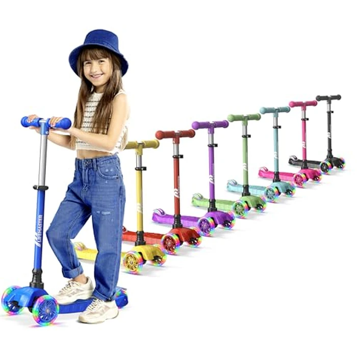 Lifemaster Kids Scooter - Children and Toddler 3 Wheel Kick Scooter - LED Wheel Lights Illuminate When Rolling- Adjustable Handlebar - Indoor and Outdoor Blue by Lifemaster - Used - Like New condition